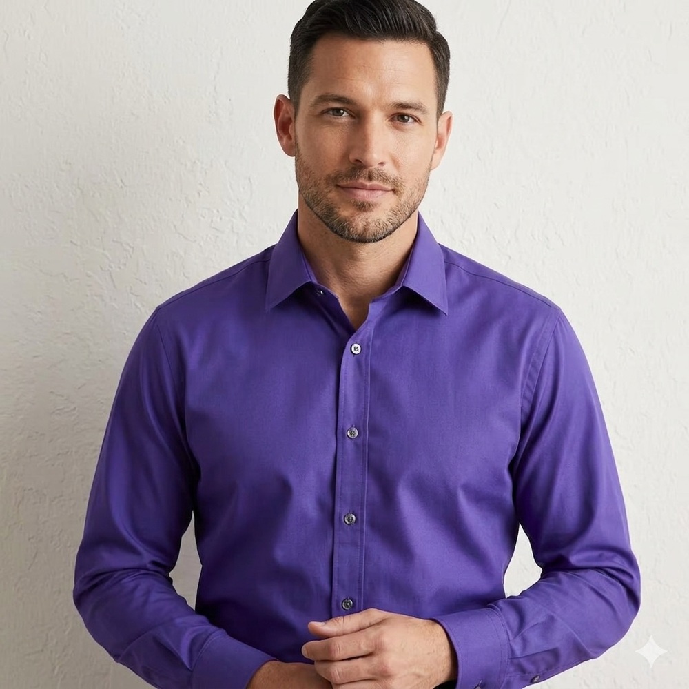 Arrow Men's Size 15.5- 32/33 Purple Dress Shirt Slim Fit Long Sleeve Lightweight